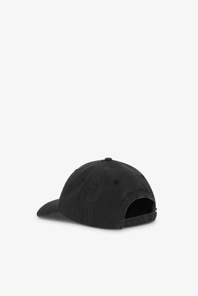 Cap in Black Washed Cotton Canvas, Black