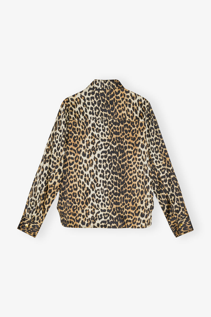 Leopard Print Satin Shirt, Viscose, in colour Leopard - 2 - GANNI