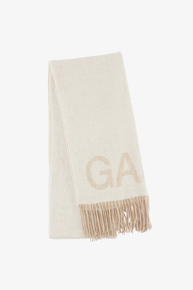 Scarf in White Wool with Fringes, Egret