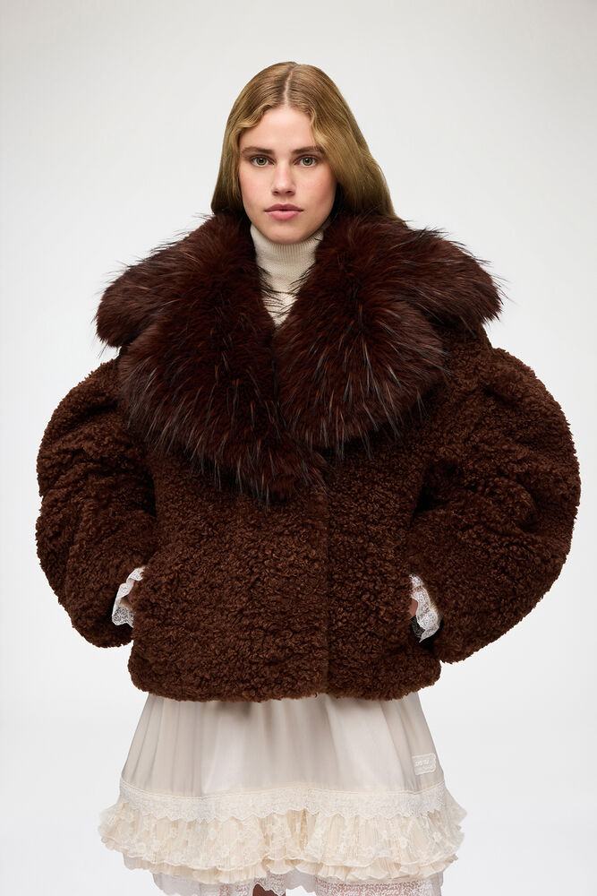 Jacket in Alternative Shearling, Chocolate Brown