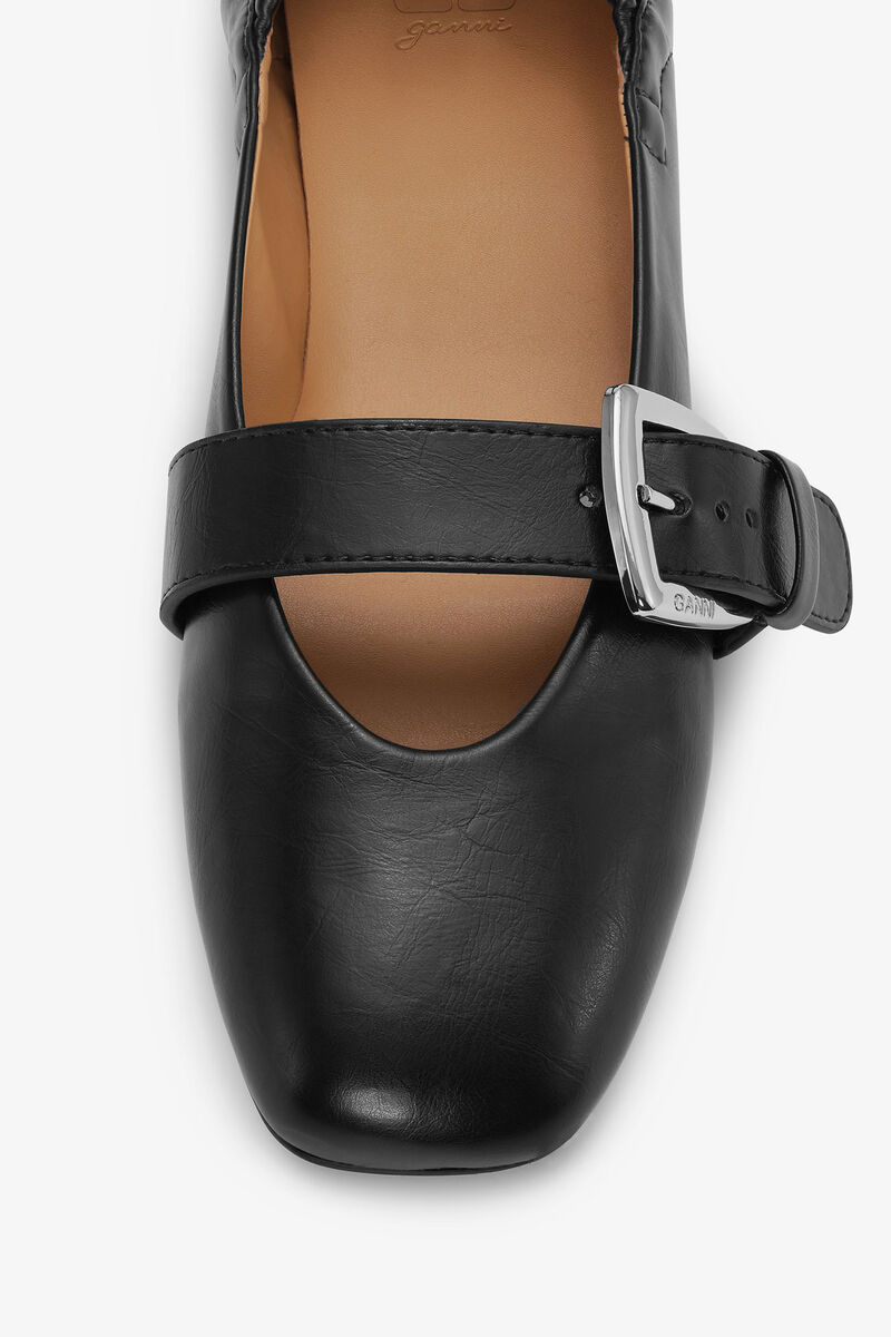 Buckle Strap Ballerinas in Black, Oleatex™, in colour Black - 4 - GANNI