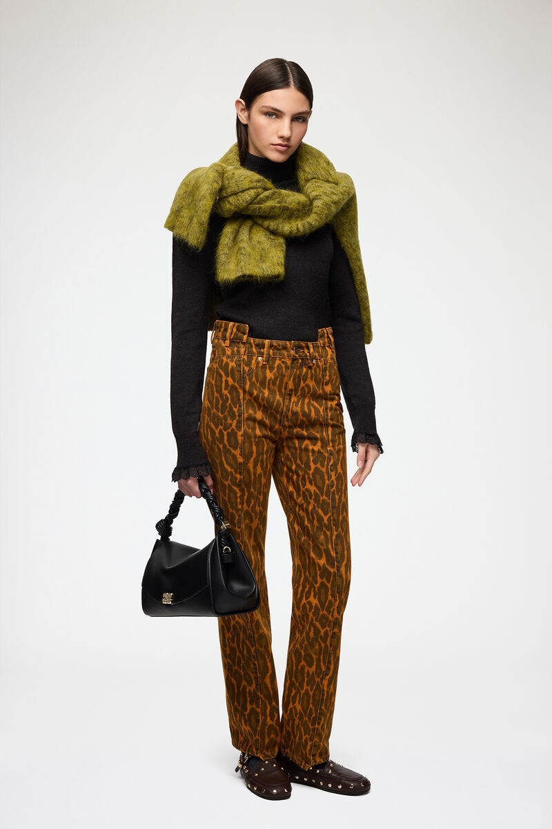 Faltenjeans in Leopard-Denim, Organic Cotton, in colour Autumn Maple - 1 - GANNI