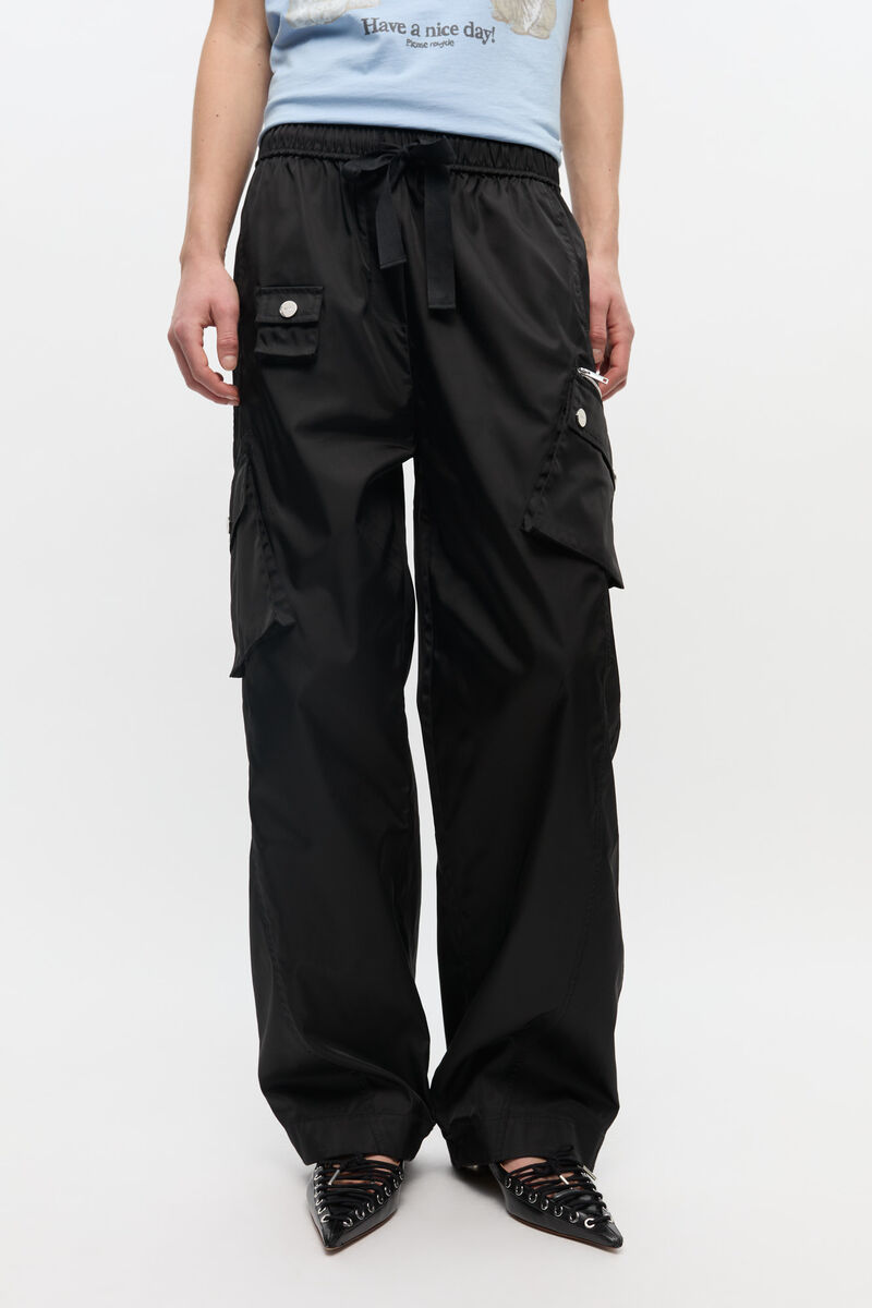 Svarta elastiska byxor i nylon, Recycled Polyamide, in colour Black - 2 - GANNI