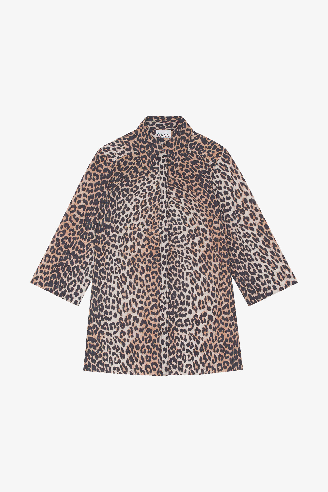 Leopard Print Cotton Shirt, Organic Cotton, in colour Leopard - 1 - GANNI