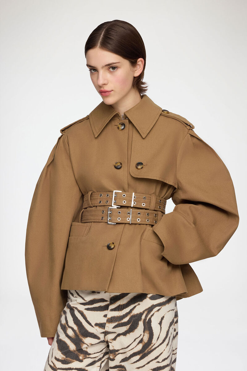Jacket in Beige Canvas, Organic Cotton, in colour Ermine - 1 - GANNI