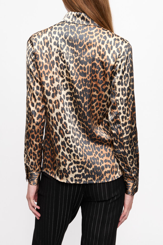 Leopard Print Satin Shirt, Leopard