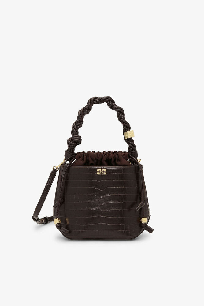 Bou Bucket Bag in Brown Croco , Chocolate Fondant