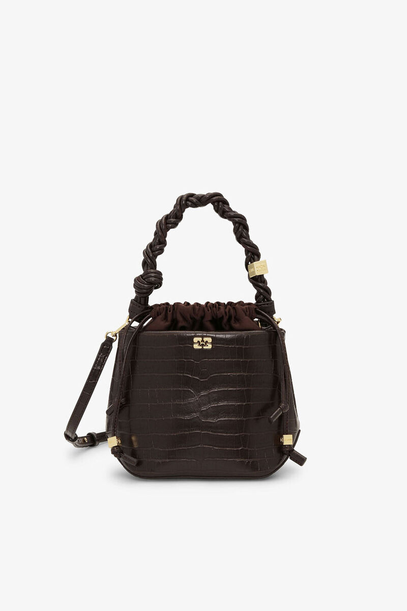 Bou Bucket Bag in Brown Croco , Recycled Leather, in colour Chocolate Fondant - 1 - GANNI