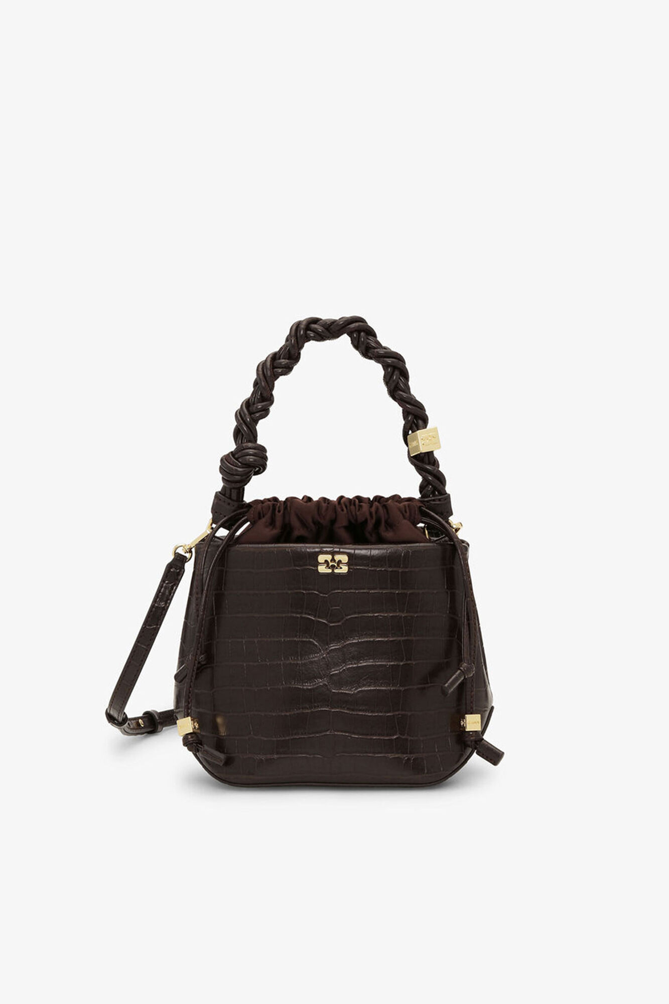 Bou Bucket Bag in Brown Croco , Recycled Leather, in colour Chocolate Fondant - 1 - GANNI