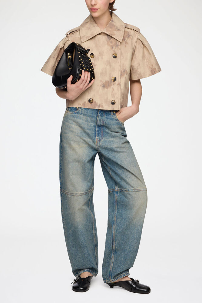 Jacket in Printed Cotton, Warm Sand