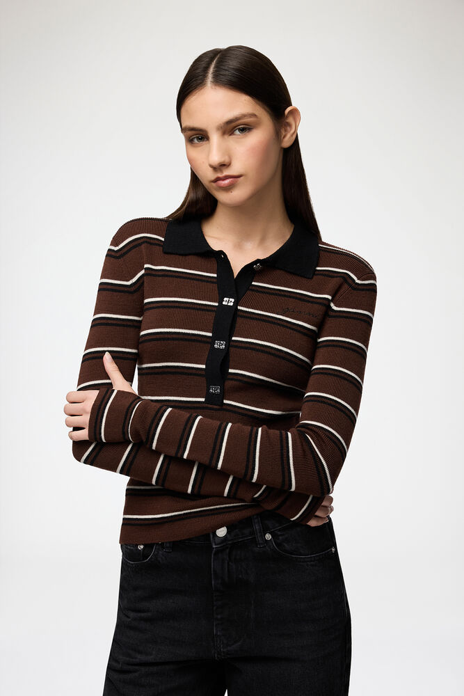 Polo Shirt in Striped Merino, Multicolour