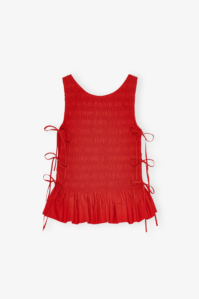 Red Cotton Smock Tie Top, Organic Cotton, in colour Racing Red - 1 - GANNI