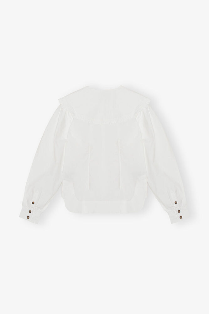 White Frill Collar Poplin Shirt, Bright White