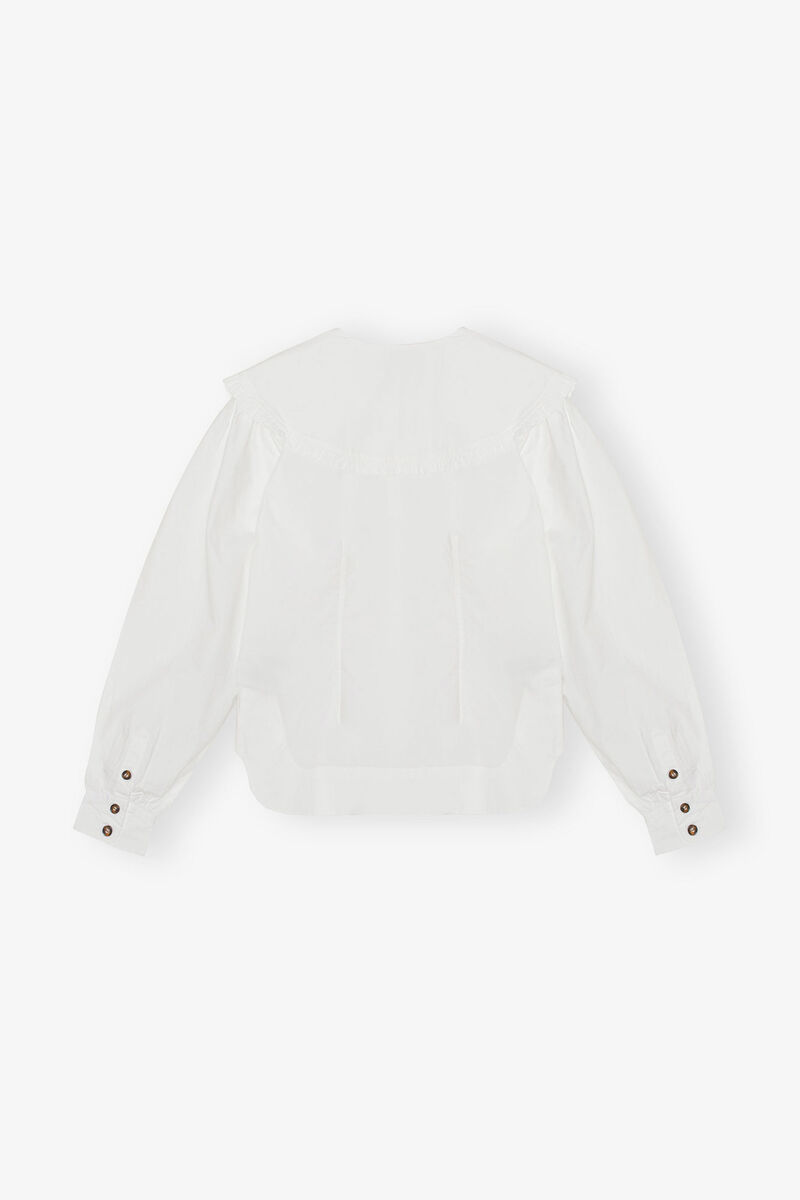 White Frill Collar Poplin Skjorte, Cotton, in colour Bright White - 2 - GANNI
