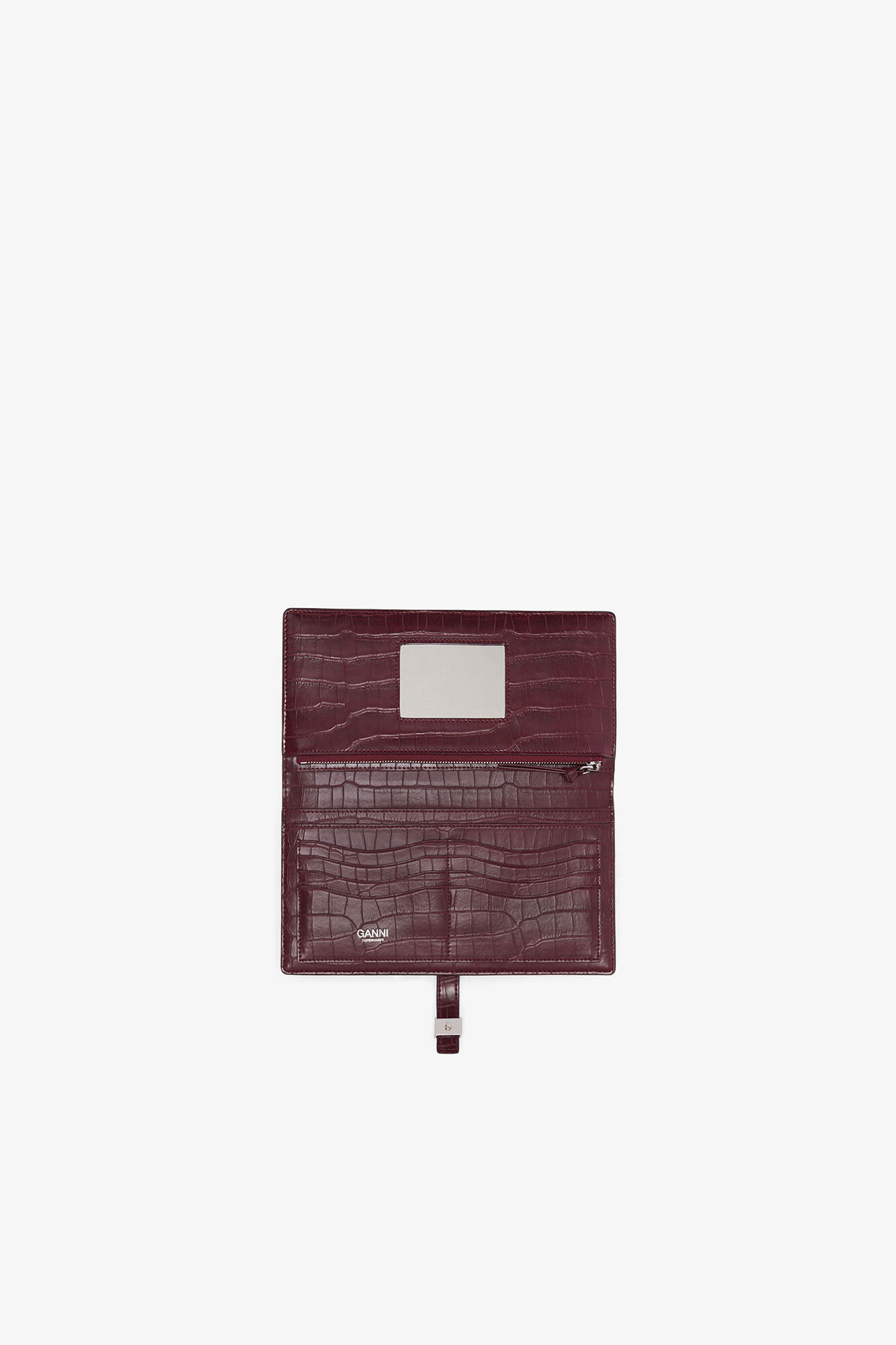 Sue Long Slim Wallet in Burgundy Croco, Recycled Leather, in colour Burgundy - 3 - GANNI