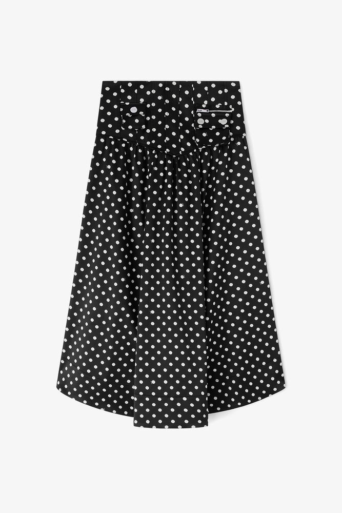 Polka-Dot Satin Corset Skirt, Black