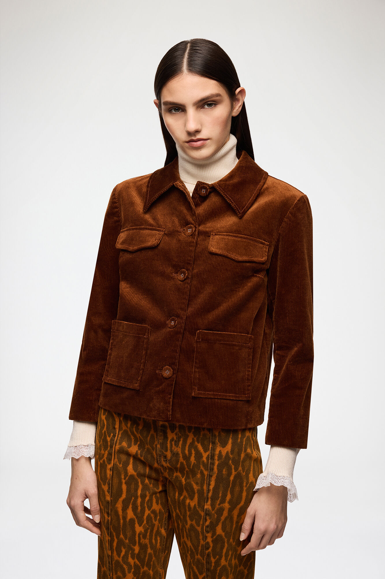 Blazer i brun kordfløyel, Organic Cotton, in colour Tortoise Shell - 1 - GANNI