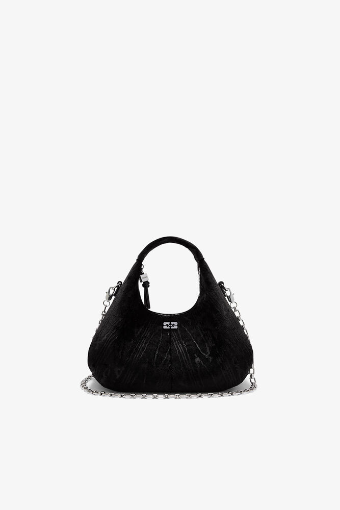 Mini Hobo Bag in Velvet Moiré, Black