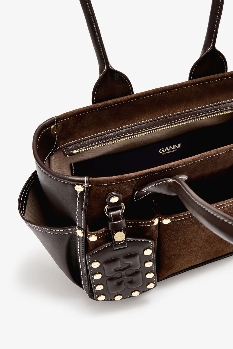 Small Posy Bag in Brown Suede, Leather, in colour Chicory Coffee - 3 - GANNI