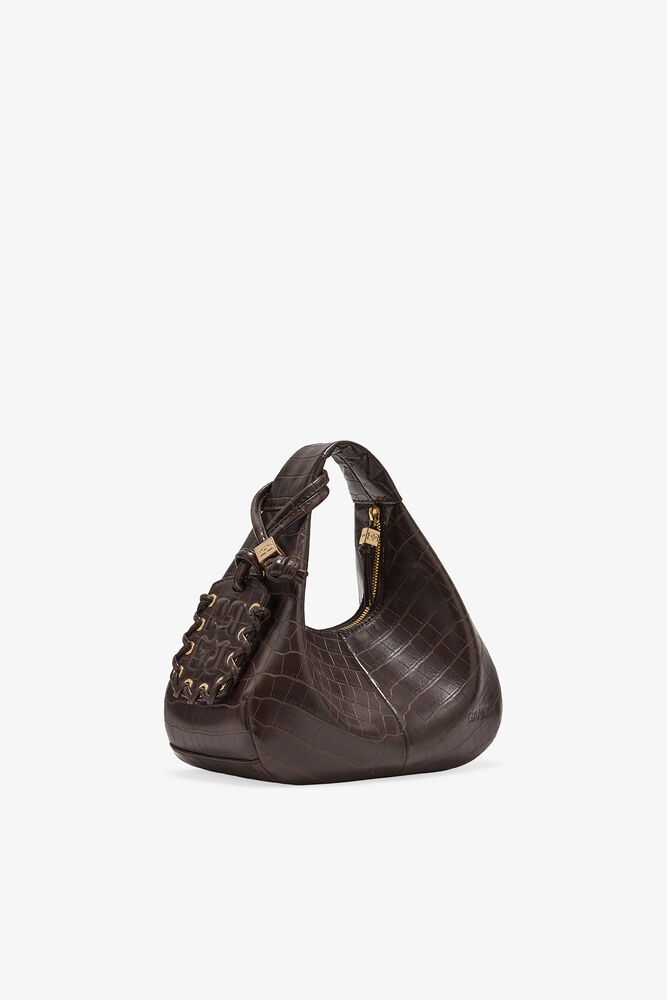 Mini Hobo Bag in Brown Croco, Chocolate Fondant