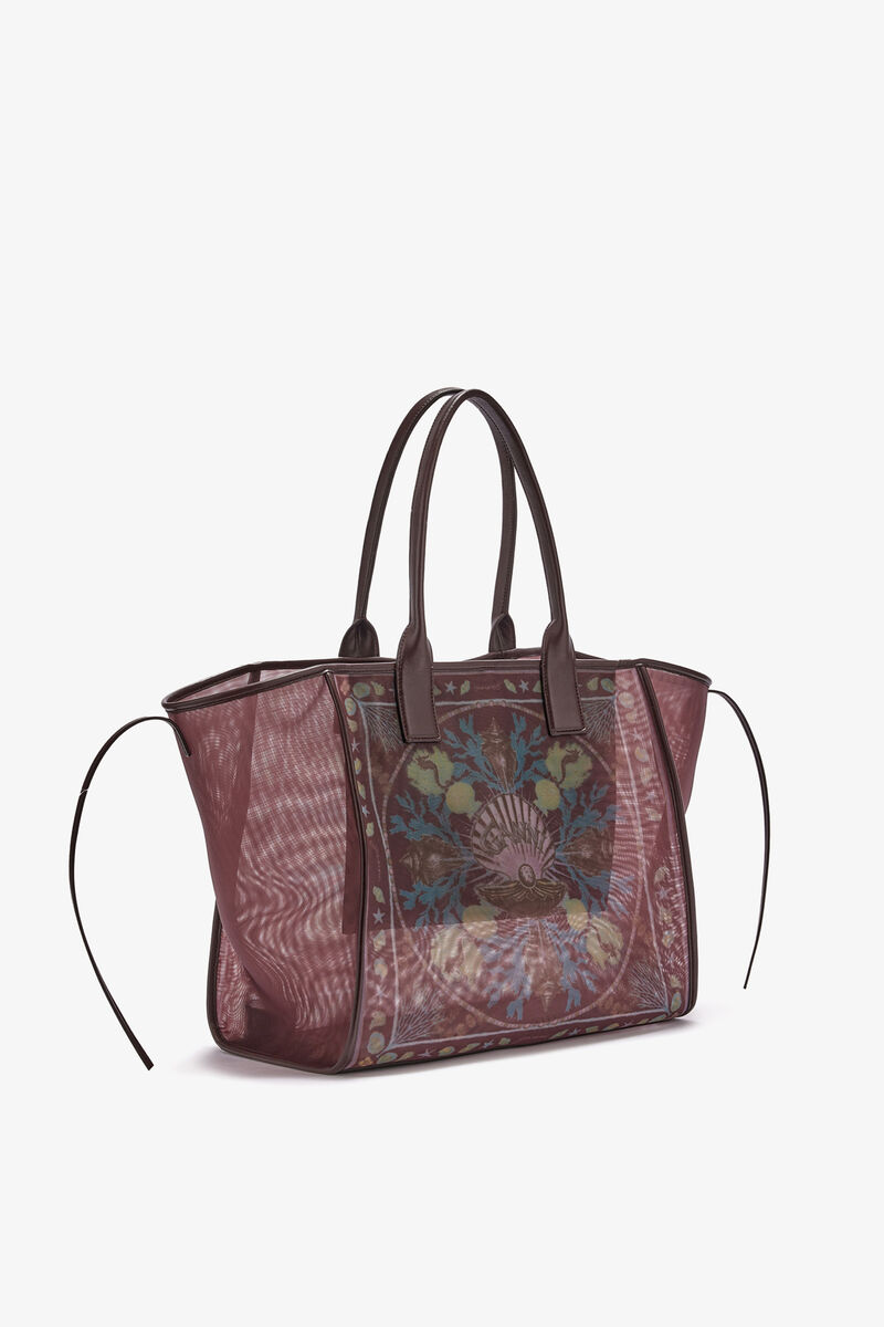 Tote in Printed Mesh, Polyamide, in colour Chicory Coffee - 2 - GANNI