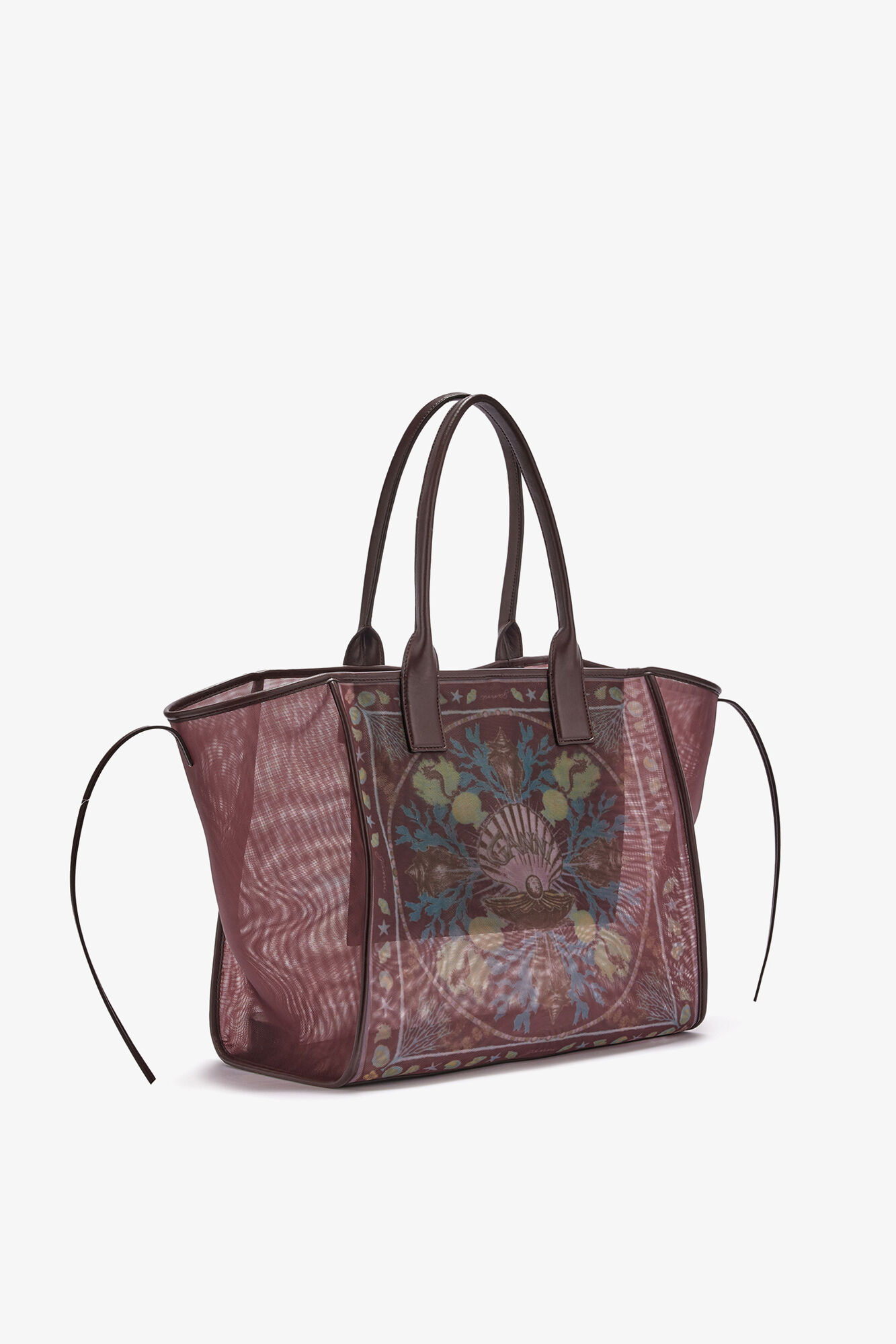 Tote in Printed Mesh, Polyamide, in colour Chicory Coffee - 2 - GANNI