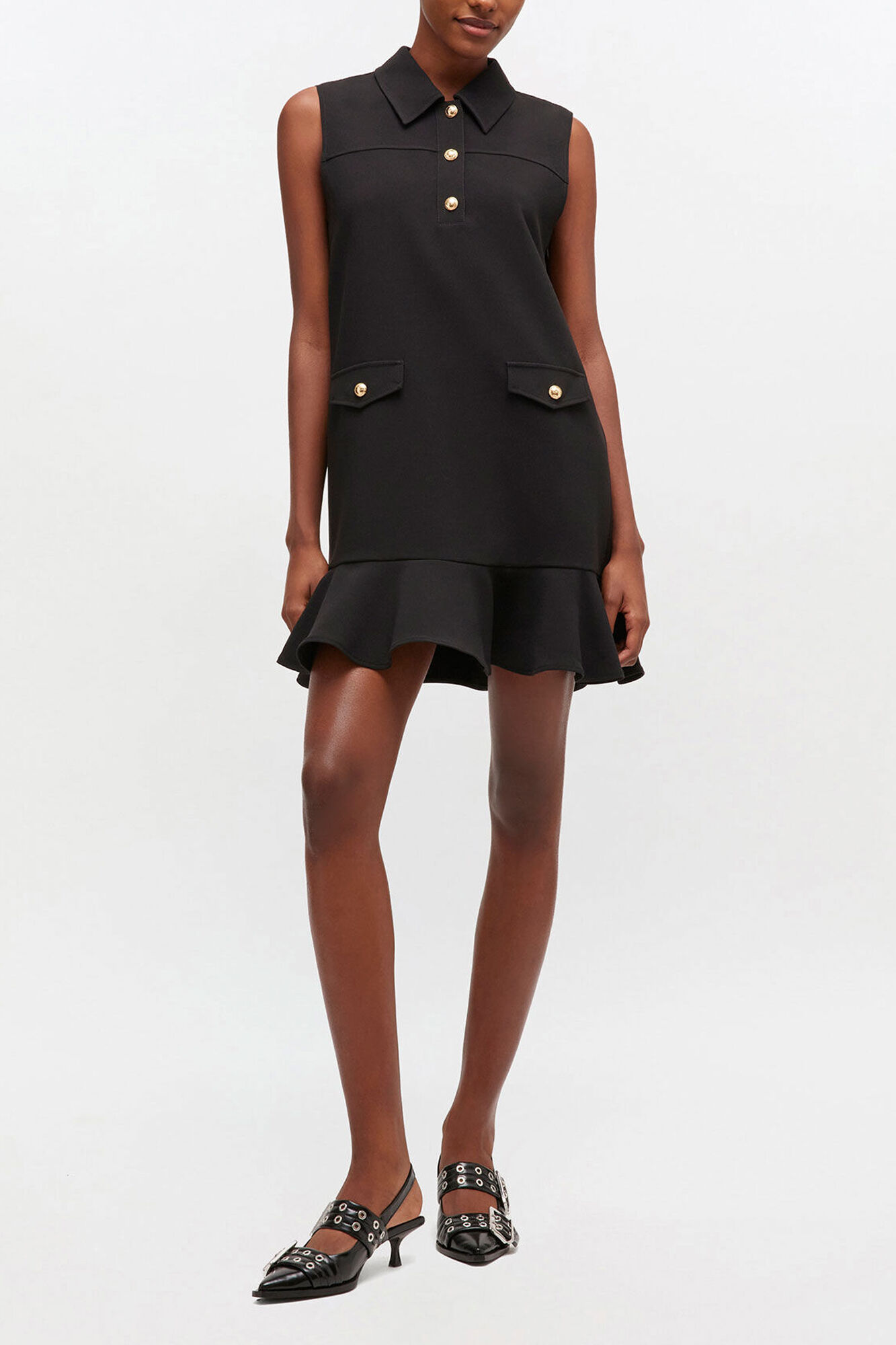 Black Twill Suiting Mini Dress, Recycled Polyester, in colour Black - 1 - GANNI