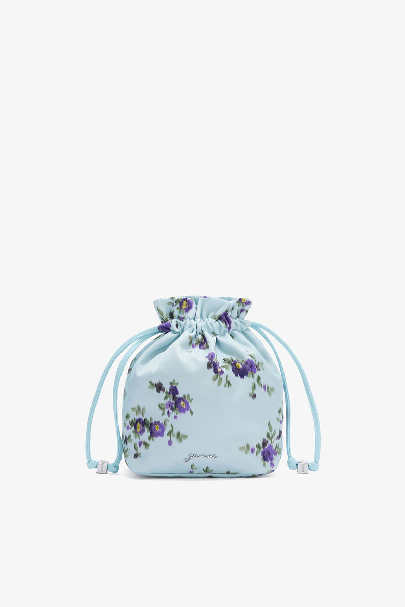 Pouch in Printed Nylon, Recycled Polyamide, in colour Iced Aqua - 1 - GANNI