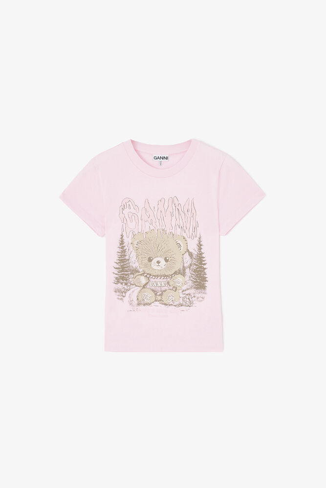 Baby Fit T-shirt with Forest Teddy, Chalk Pink