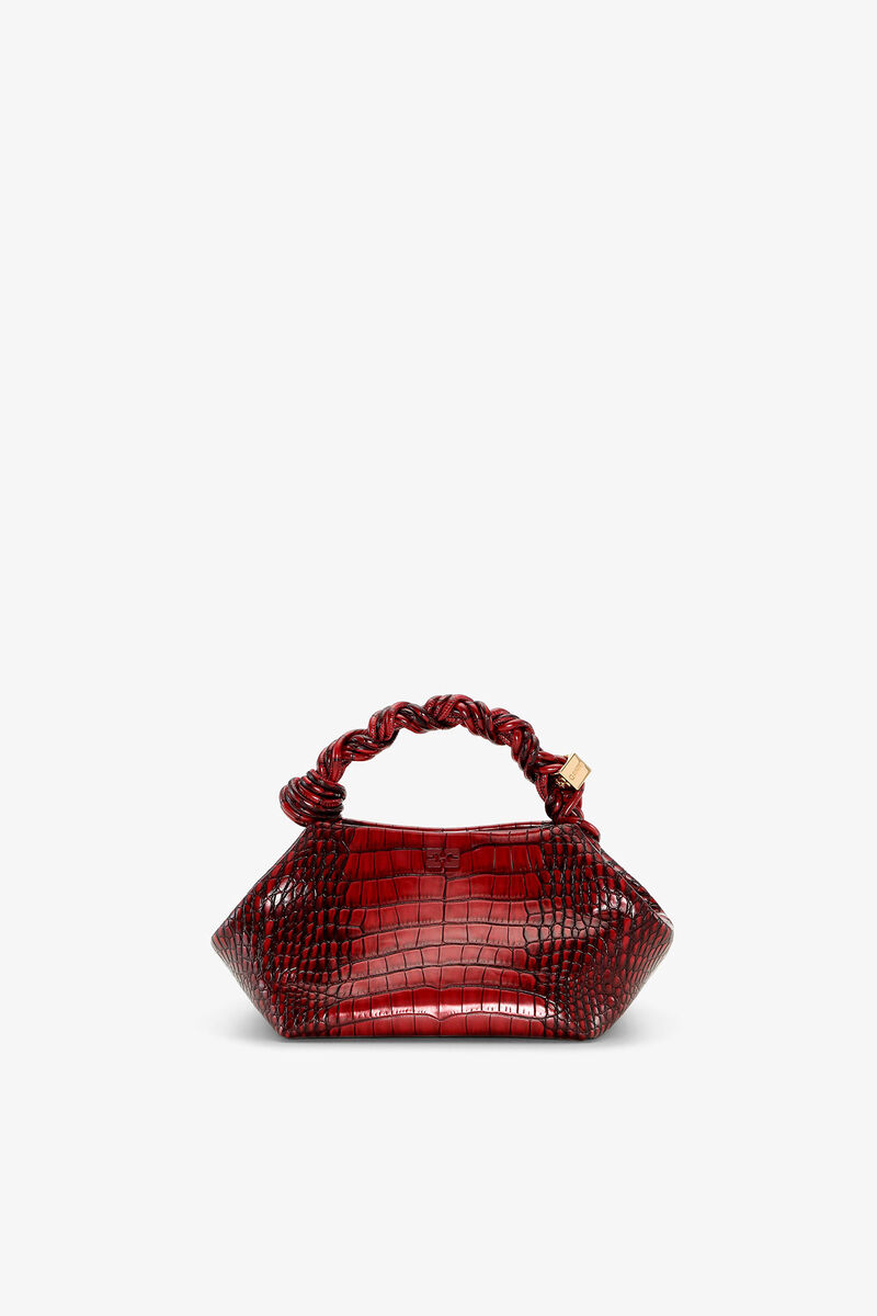 Small Bou Bag in Burgundy Croco, Recycled Leather, in colour Burgundy - 1 - GANNI