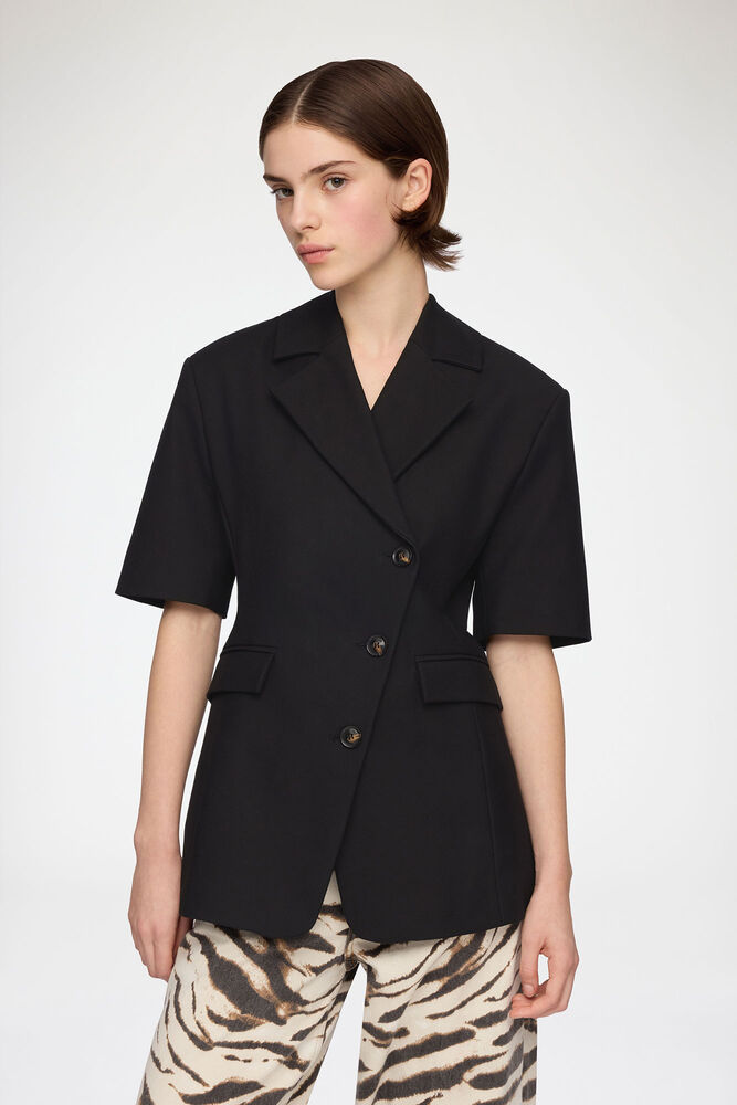 Blazer in Black Cotton Tailoring, Black