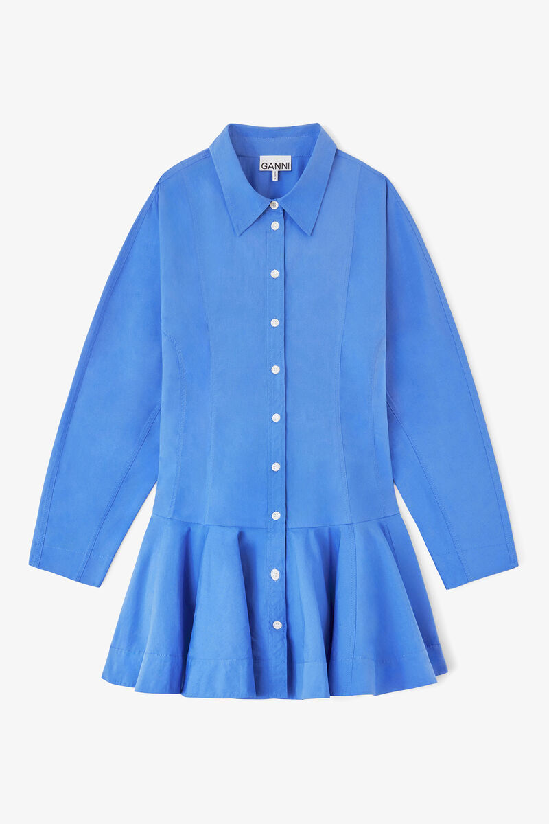 Shirt Dress in Blue Cotton, Organic Cotton, in colour Marina - 1 - GANNI