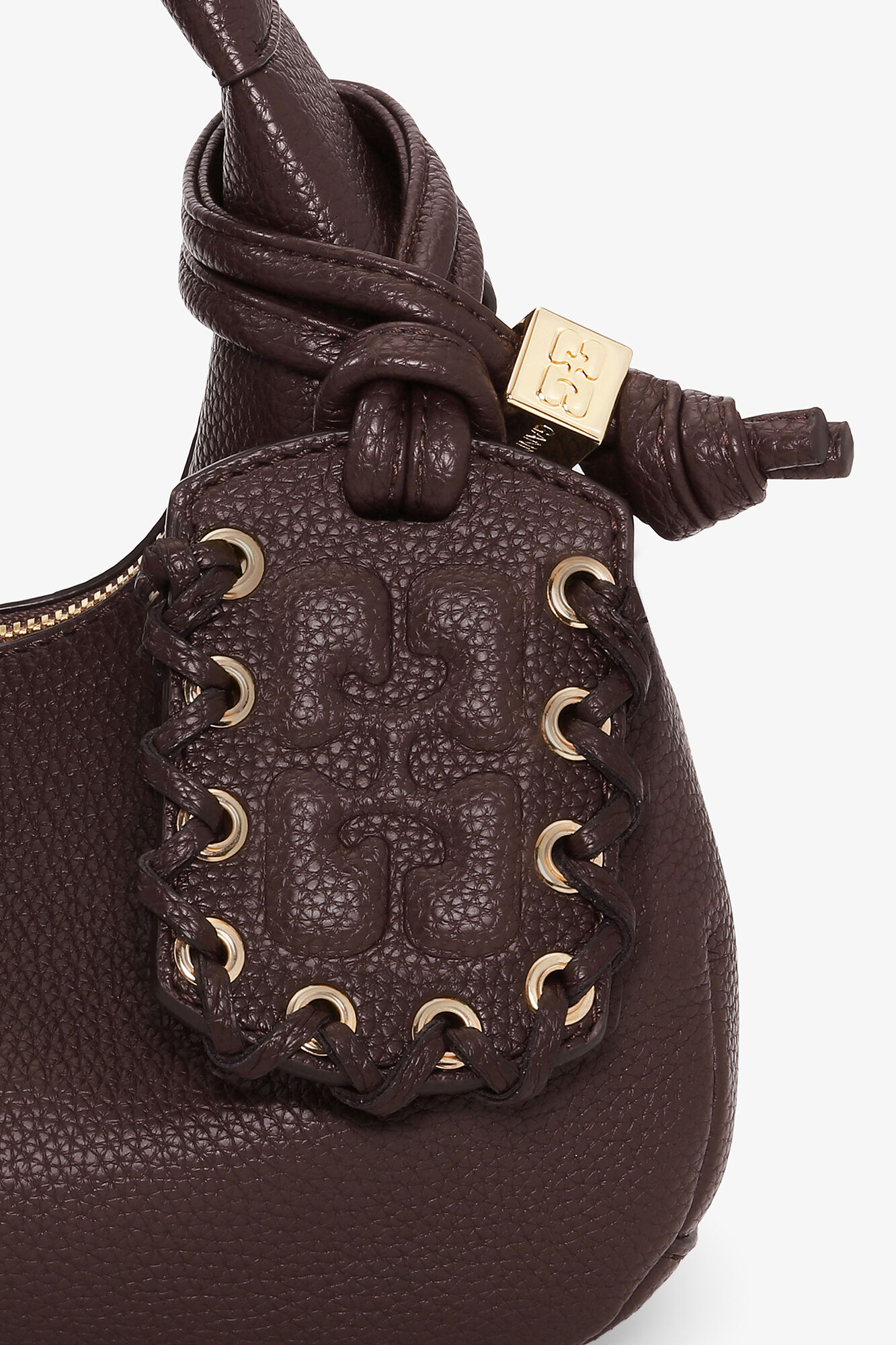 Mini Hobo Bag in Grained Brown, Recycled Polyester, in colour Chicory Coffee - 4 - GANNI