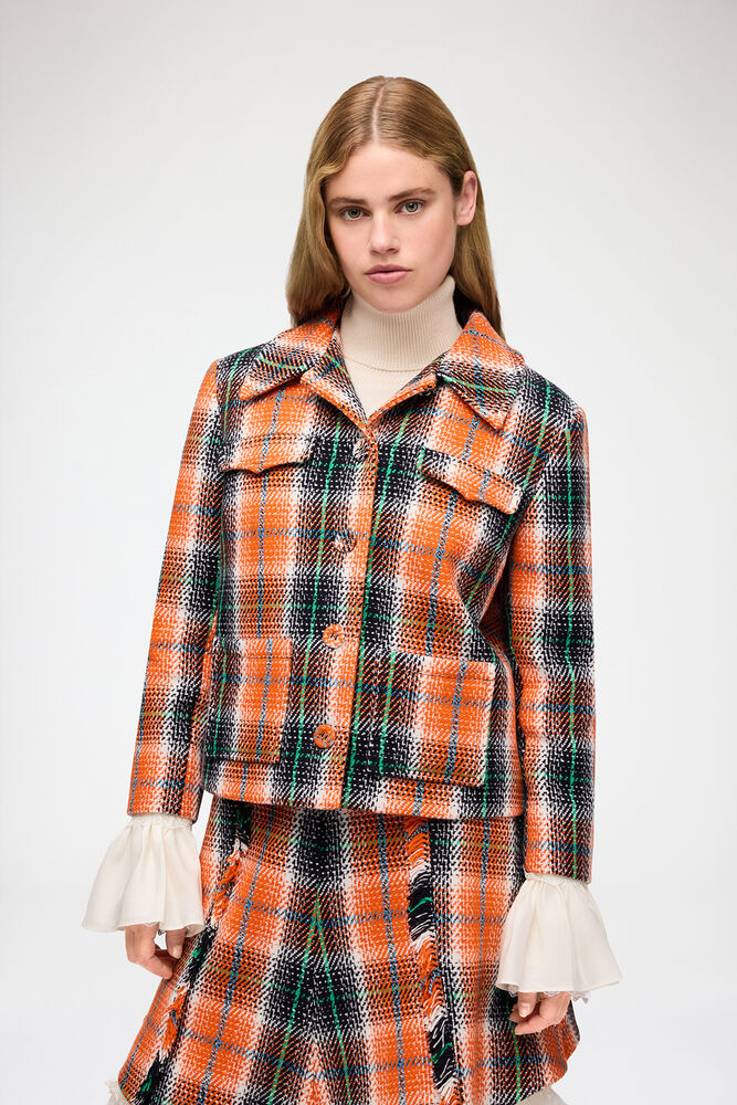 Blazer in Graphic Check, Mandarin Orange