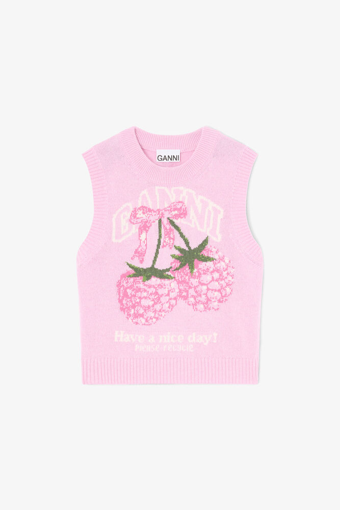 Knit Vest in Graphic Wool, Chalk Pink