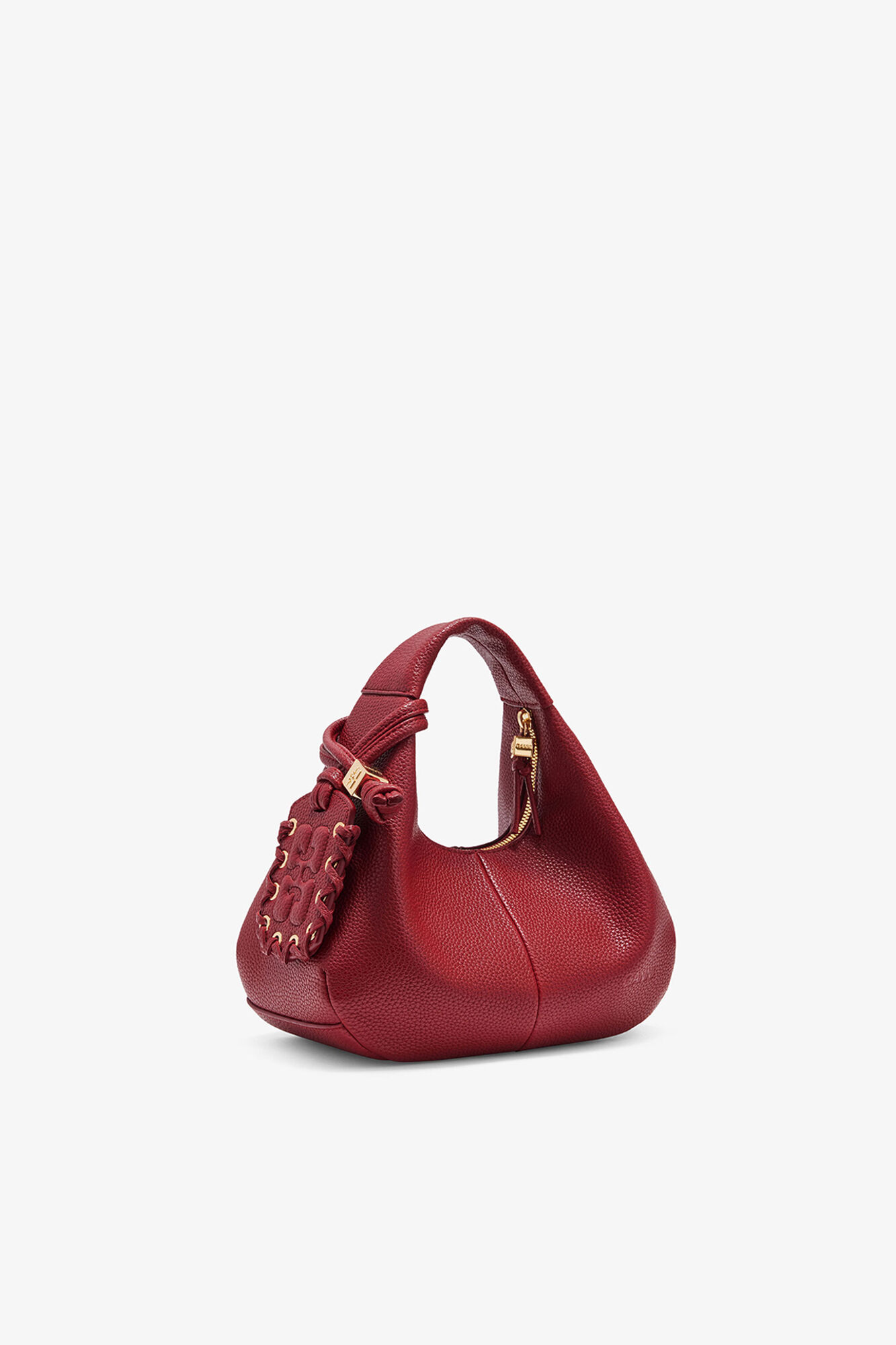 Mini Hobo Bag in Grained Red, Recycled Polyester, in colour Red Dahlia - 2 - GANNI