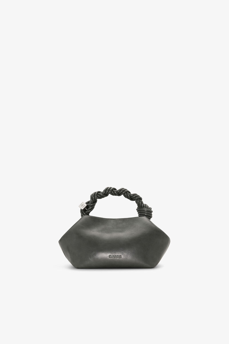Small Bou Bag in Dark Grey , Recycled Leather, in colour Steal Grey - 3 - GANNI