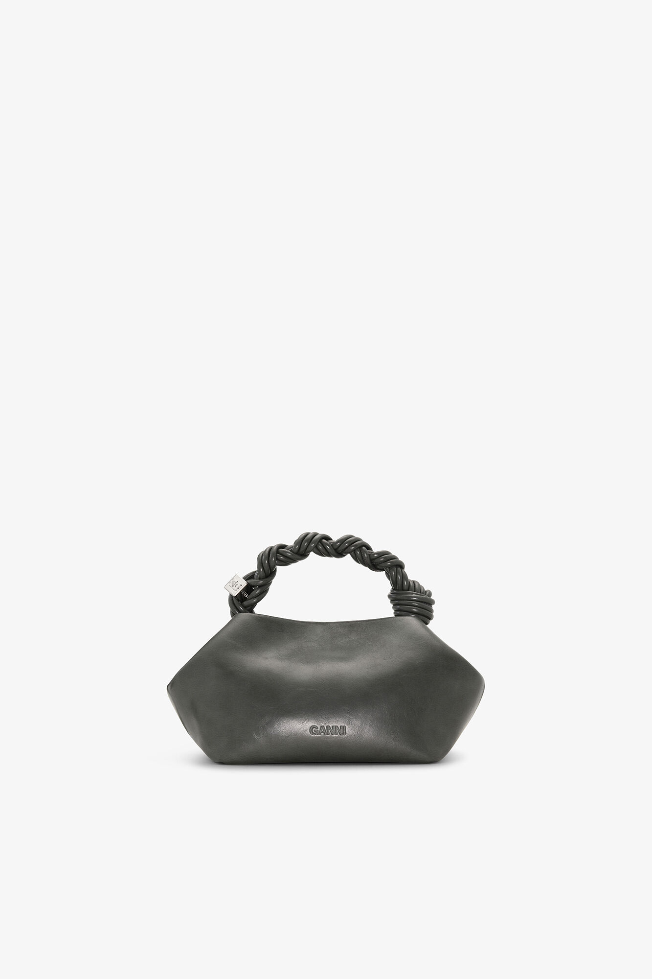 Small Bou Bag in Dark Grey , Recycled Leather, in colour Steal Grey - 3 - GANNI