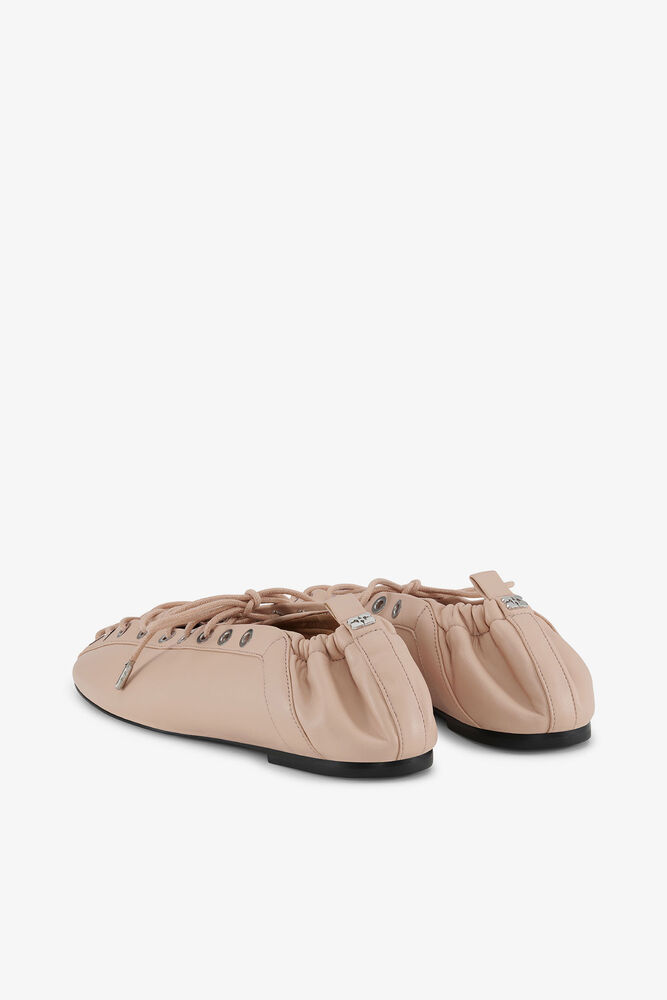 Lace-Up Ballerinas in Beige, Frappe