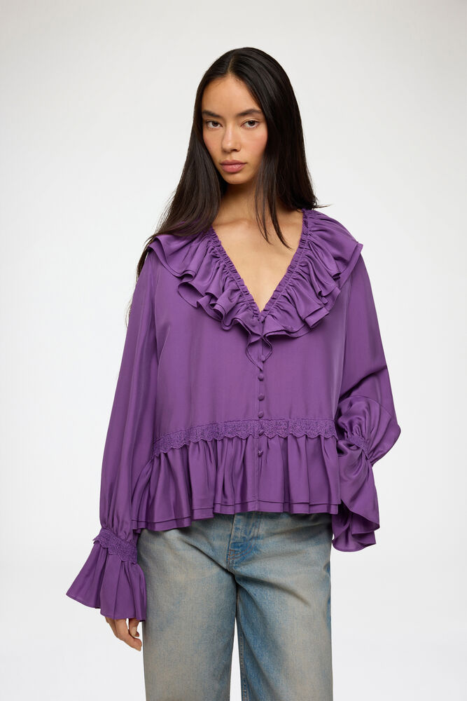 Blouse in Viscose Silk, Bright Violet