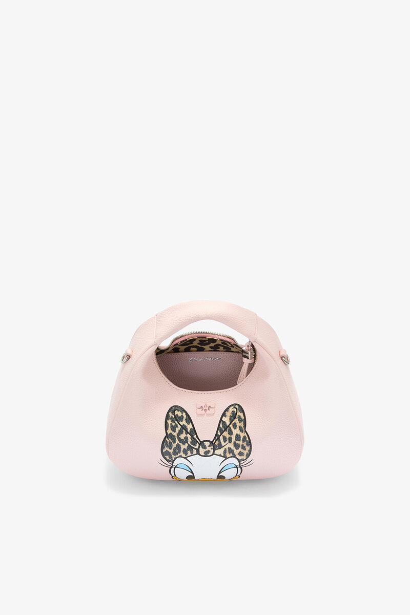 Daisy Duck Mini Hobo Bag in Grained Pink, Recycled Polyester, in colour Chalk Pink - 3 - GANNI