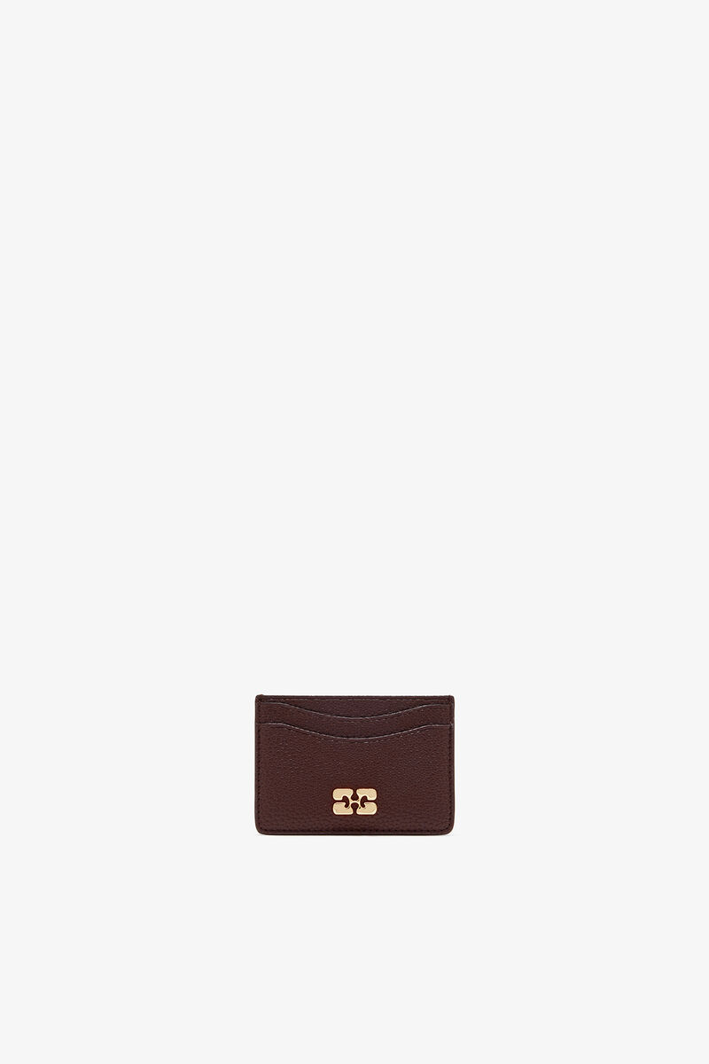 Bou Card Holder in Grained Brown, Recycled Polyester, in colour Chicory Coffee - 1 - GANNI