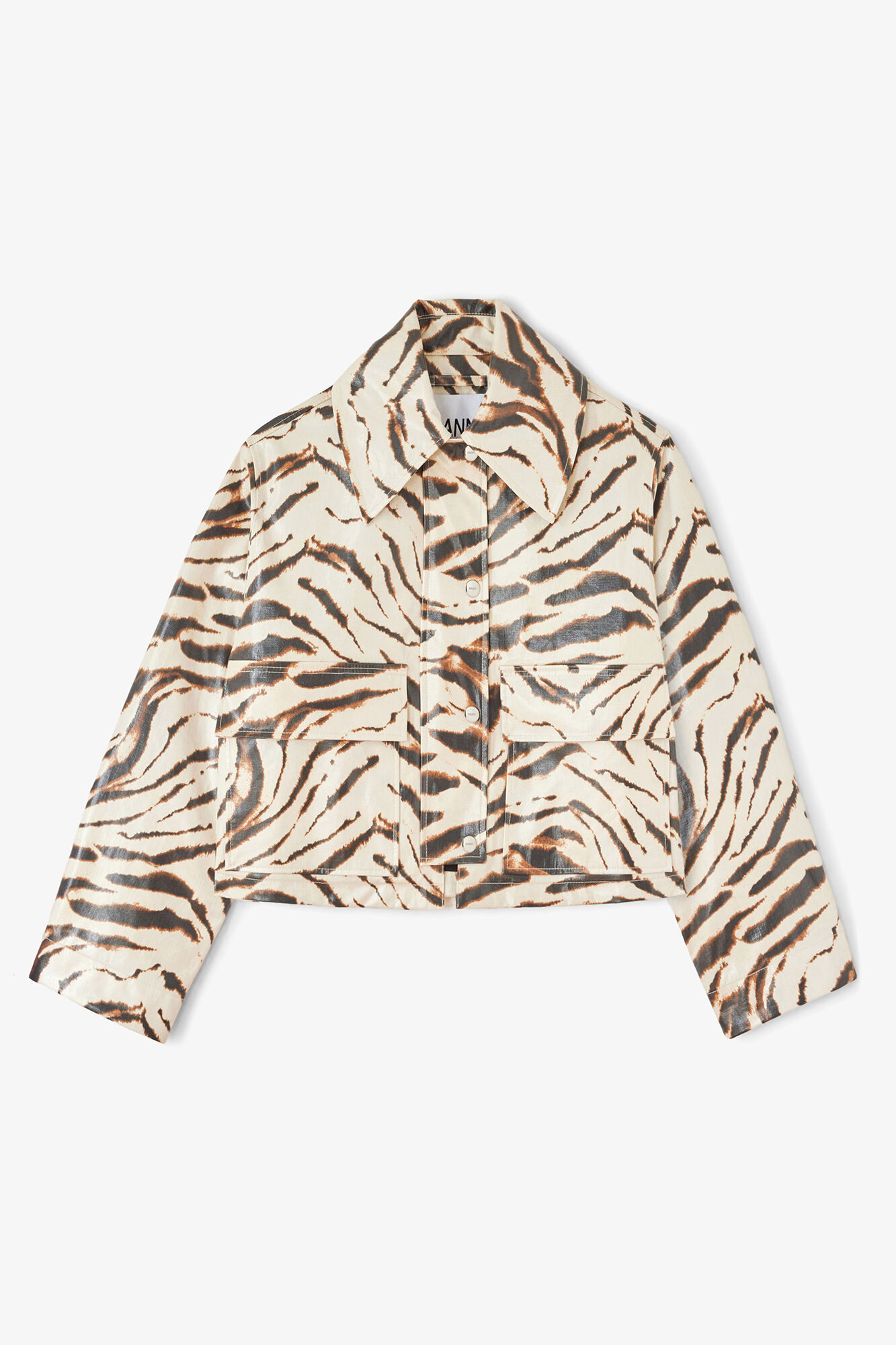 Jacket in Laminated Zebra, Organic Cotton, in colour Egret - 1 - GANNI