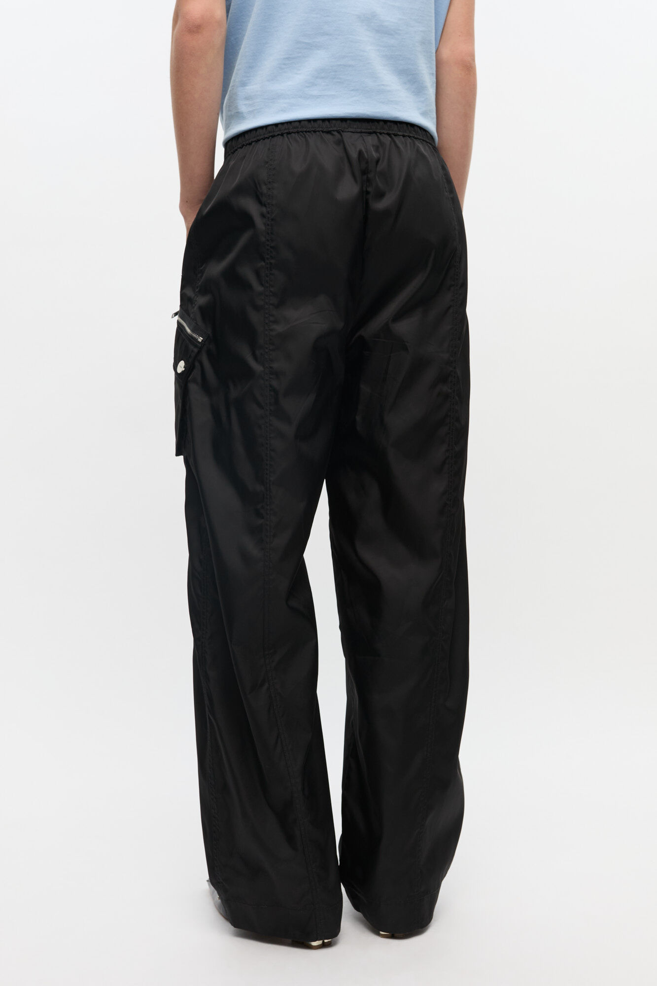 Svarta elastiska byxor i nylon, Recycled Polyamide, in colour Black - 3 - GANNI