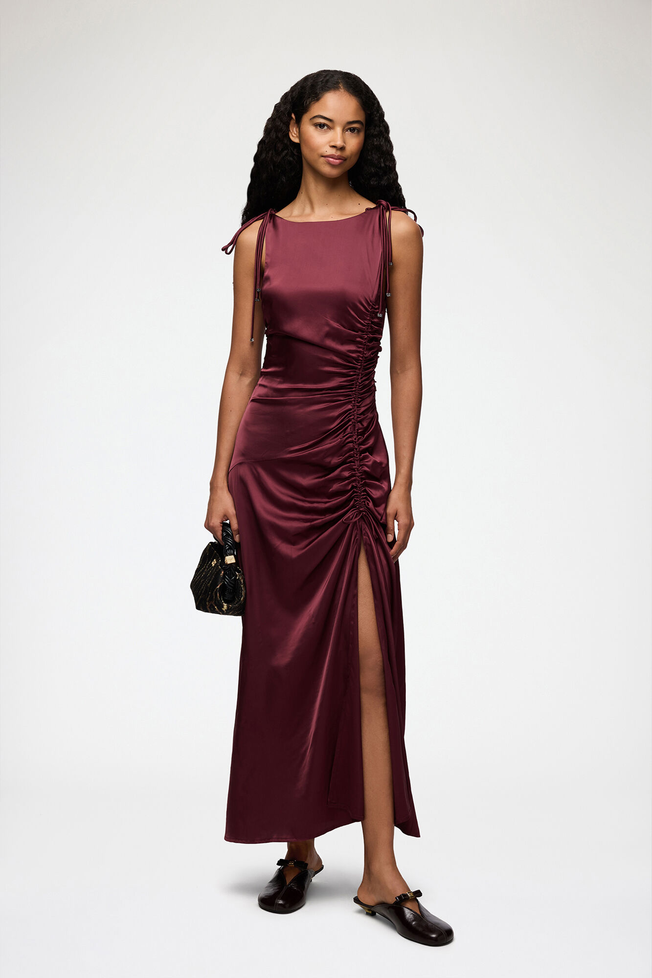 Dress in Red Satin, Viscose, in colour Port Royale - 1 - GANNI