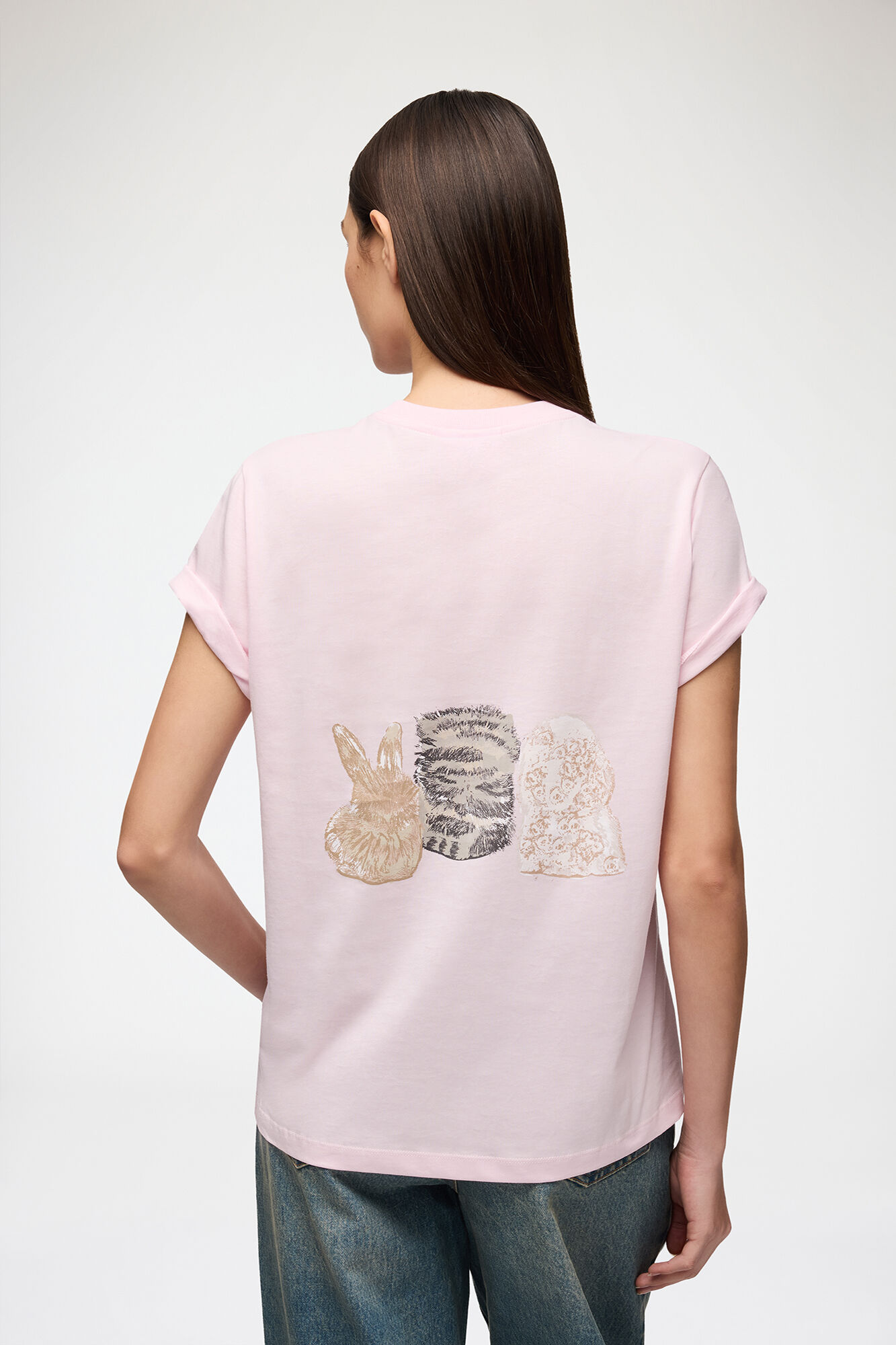 T-shirt with Animals, Organic Cotton, in colour Chalk Pink - 3 - GANNI