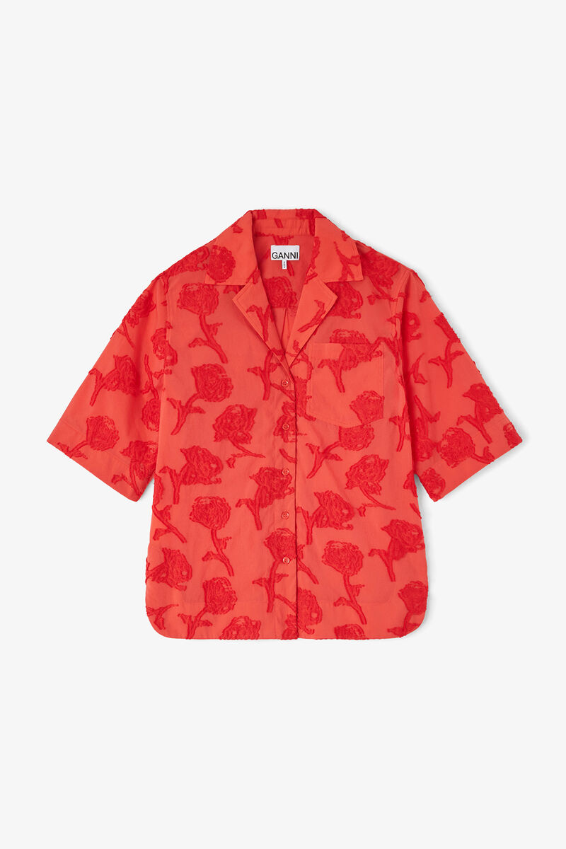 Shirt in Red Fil Coupe, Recycled Cotton, in colour Fiery Red - 1 - GANNI