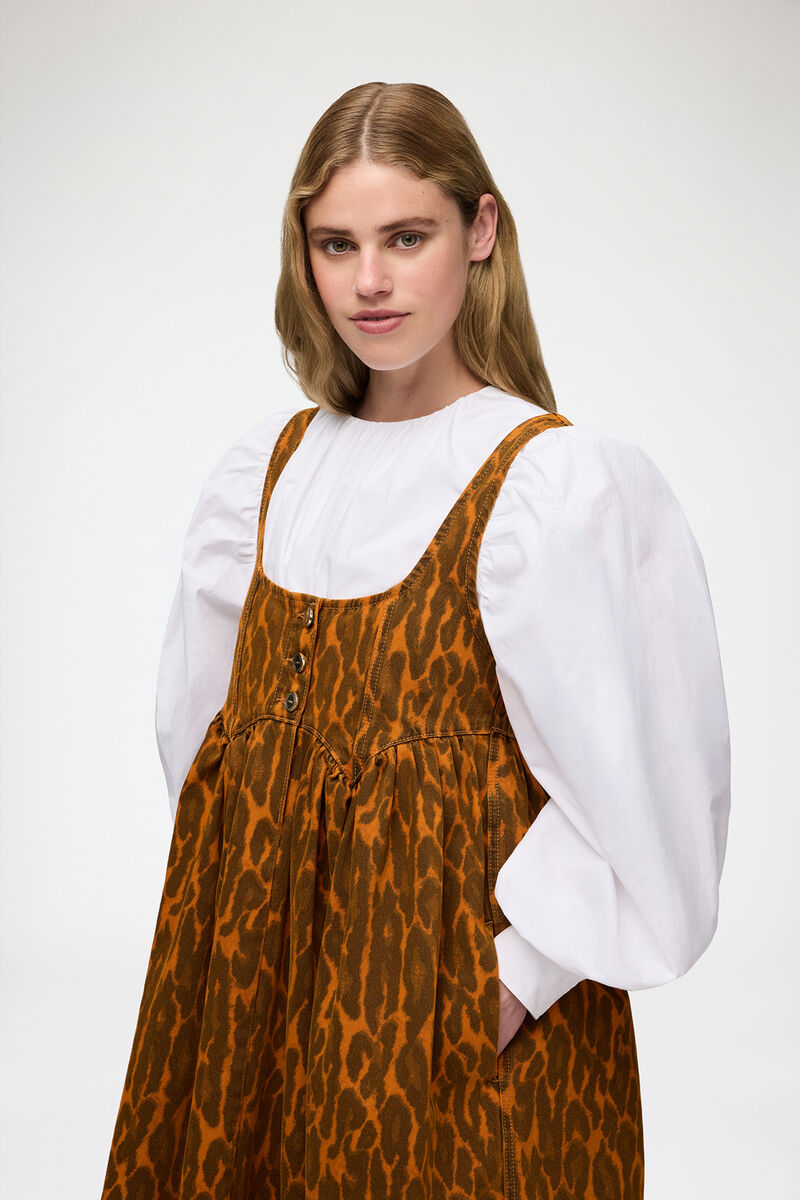 Robe en denim léopard, Organic Cotton, in colour Autumn Maple - 2 - GANNI