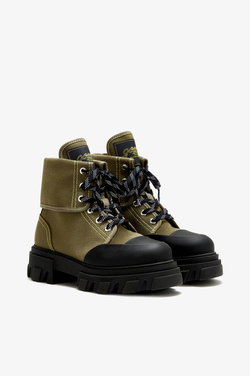 Bottes de trail en toile verte, Cotton, in colour Military Olive - 2 - GANNI