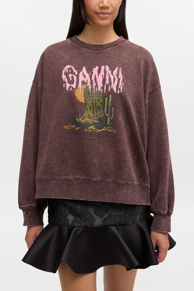 Sweatshirt in Vintage Wash, Organic Cotton, in colour Chocolate Plum - 1 - GANNI